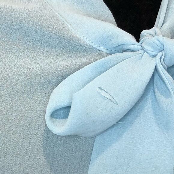 Petticoat Alley blue button down sheer bow blouse - Picture 3 of 11